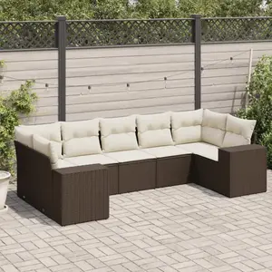 vidaXL - 7-delige - Loungeset - met - kussens - poly - rattan - bruin pas cher