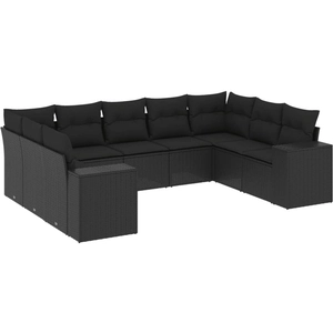 vidaXL Salon de jardin 9 pcs avec coussins noir résine tressée pas cher