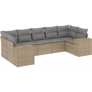vidaXL Salon de jardin avec coussins 7 pcs beige résine tressée pas cher
