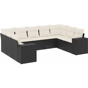vidaXL Salon de jardin 9 pcs avec coussins noir résine tressée pas cher