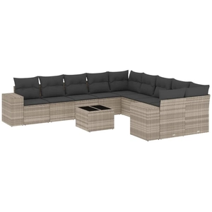 vidaXL Salon de jardin 11 pcs avec coussins gris clair résine tressée pas cher