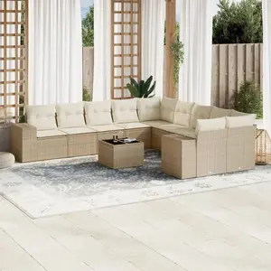 vidaXL Salon de jardin 11 pcs avec coussins beige résine tressée pas cher