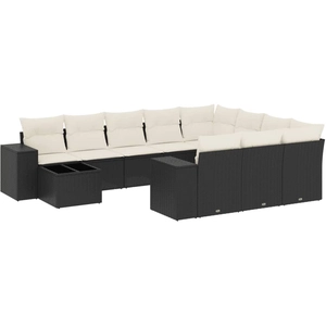 vidaXL Salon de jardin 11 pcs avec coussins noir résine tressée pas cher