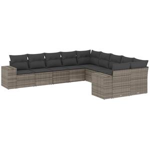 vidaXL Salon de jardin avec coussins 10 pcs gris résine tressée pas cher