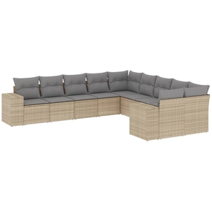 vidaXL Salon de jardin avec coussins 10 pcs beige résine tressée pas cher