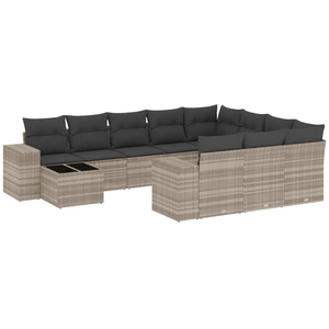 vidaXL Salon de jardin 11 pcs avec coussins gris clair résine tressée pas cher