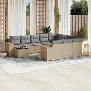 vidaXL Salon de jardin 11 pcs avec coussins beige résine tressée pas cher
