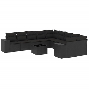 vidaXL Salon de jardin 10 pcs avec coussins noir résine tressée pas cher