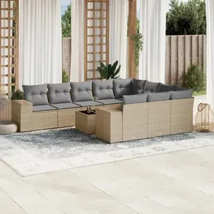 vidaXL Salon de jardin 11 pcs avec coussins beige résine tressée pas cher