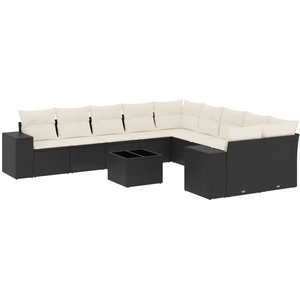 vidaXL Salon de jardin 10 pcs avec coussins noir résine tressée pas cher
