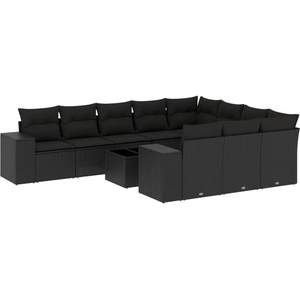 vidaXL Salon de jardin 11 pcs avec coussins noir résine tressée pas cher