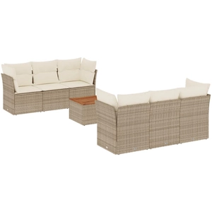 vidaXL Salon de jardin avec coussins 7 pcs beige résine tressée pas cher
