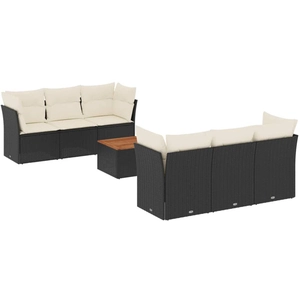 vidaXL Salon de jardin 7 pcs avec coussins noir résine tressée pas cher