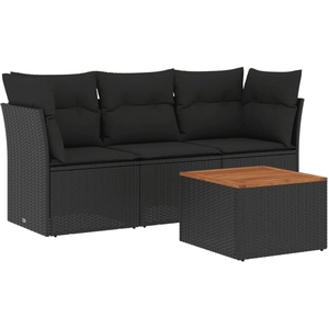 vidaXL Salon de jardin 4 pcs avec coussins noir résine tressée pas cher