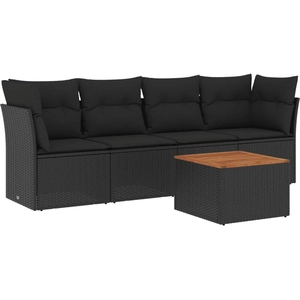 vidaXL Salon de jardin 5 pcs avec coussins noir résine tressée pas cher