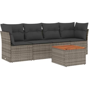 vidaXL Salon de jardin 5 pcs avec coussins gris résine tressée pas cher