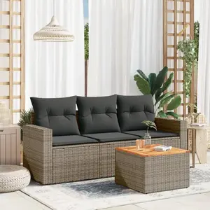 vidaXL Salon de jardin 4 pcs avec coussins gris résine tressée pas cher