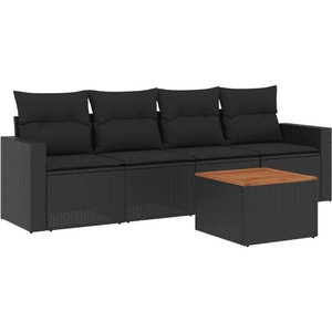 vidaXL Salon de jardin 5 pcs avec coussins noir résine tressée pas cher