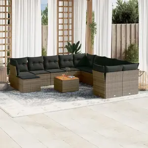 vidaXL Salon de jardin avec coussins 12 pcs gris résine tressée pas cher