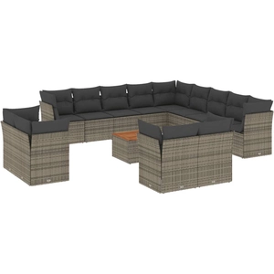 vidaXL Salon de jardin avec coussins 14 pcs gris résine tressée pas cher