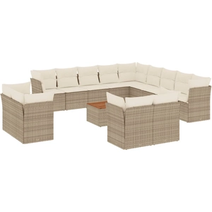 vidaXL Salon de jardin avec coussins 14 pcs beige résine tressée