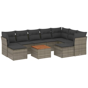 vidaXL Salon de jardin avec coussins 10 pcs gris résine tressée pas cher