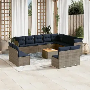 vidaXL Salon de jardin avec coussins 13 pcs gris résine tressée pas cher