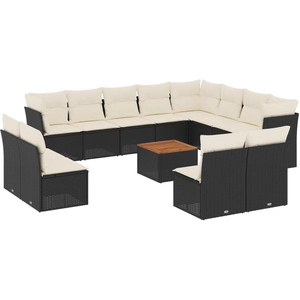 vidaXL Salon de jardin avec coussins 13 pcs noir résine tressée pas cher