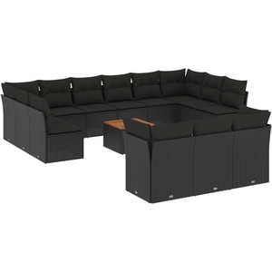 vidaXL Salon de jardin avec coussins 14 pcs noir résine tressée pas cher