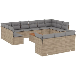 vidaXL Salon de jardin et coussins 14 pcs mélange beige résine tressée pas cher