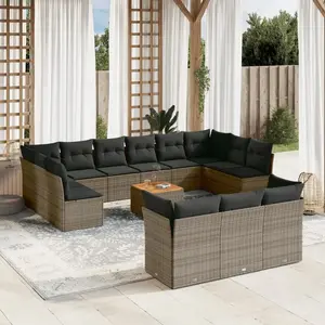 vidaXL Salon de jardin avec coussins 14 pcs gris résine tressée pas cher