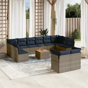 vidaXL Salon de jardin avec coussins 13 pcs gris résine tressée pas cher