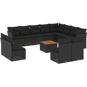 vidaXL Salon de jardin avec coussins 13 pcs noir résine tressée pas cher