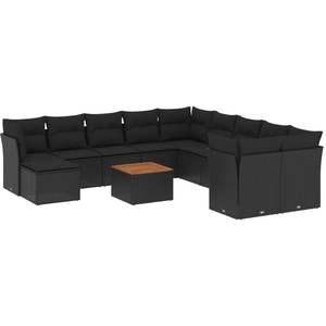 vidaXL Salon de jardin 12 pcs avec coussins noir résine tressée pas cher