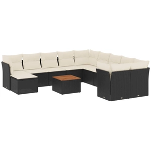 vidaXL Salon de jardin 12 pcs avec coussins noir résine tressée pas cher