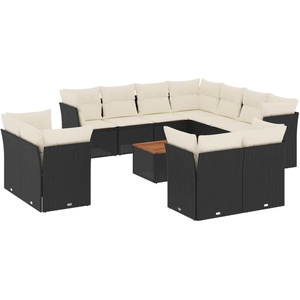vidaXL Salon de jardin 12 pcs avec coussins noir résine tressée pas cher