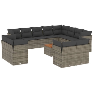vidaXL Salon de jardin avec coussins 13 pcs gris résine tressée pas cher
