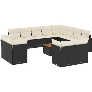 vidaXL Salon de jardin avec coussins 13 pcs noir résine tressée pas cher