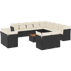vidaXL Salon de jardin avec coussins 14 pcs noir résine tressée pas cher