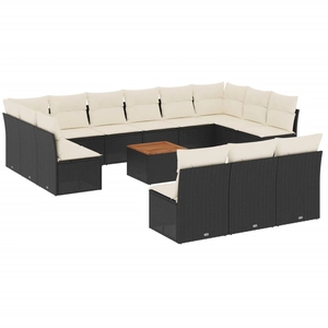 vidaXL Salon de jardin avec coussins 14 pcs noir résine tressée pas cher