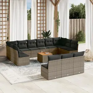 vidaXL Salon de jardin avec coussins 14 pcs gris résine tressée pas cher
