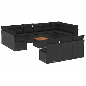 vidaXL Salon de jardin avec coussins 14 pcs noir résine tressée pas cher