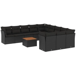 vidaXL Salon de jardin 12 pcs avec coussins noir résine tressée pas cher