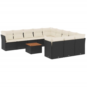 vidaXL Salon de jardin 12 pcs avec coussins noir résine tressée pas cher