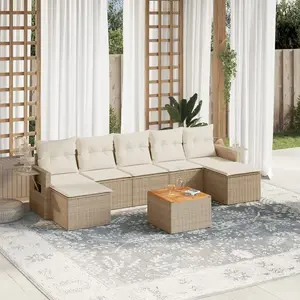 vidaXL Salon de jardin avec coussins 8 pcs beige résine tressée pas cher