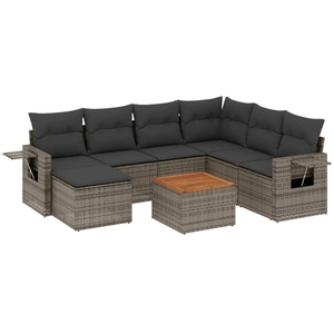 vidaXL Salon de jardin 8 pcs avec coussins gris résine tressée pas cher