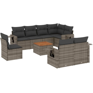 vidaXL Salon de jardin 9 pcs avec coussins gris résine tressée pas cher