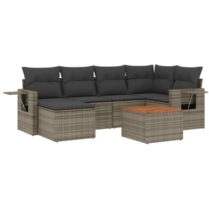 vidaXL Salon de jardin avec coussins 7 pcs gris résine tressée pas cher