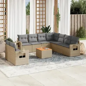 vidaXL Salon de jardin et coussins 10 pcs mélange beige résine tressée pas cher
