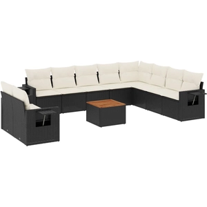 vidaXL Salon de jardin 11 pcs avec coussins noir résine tressée pas cher